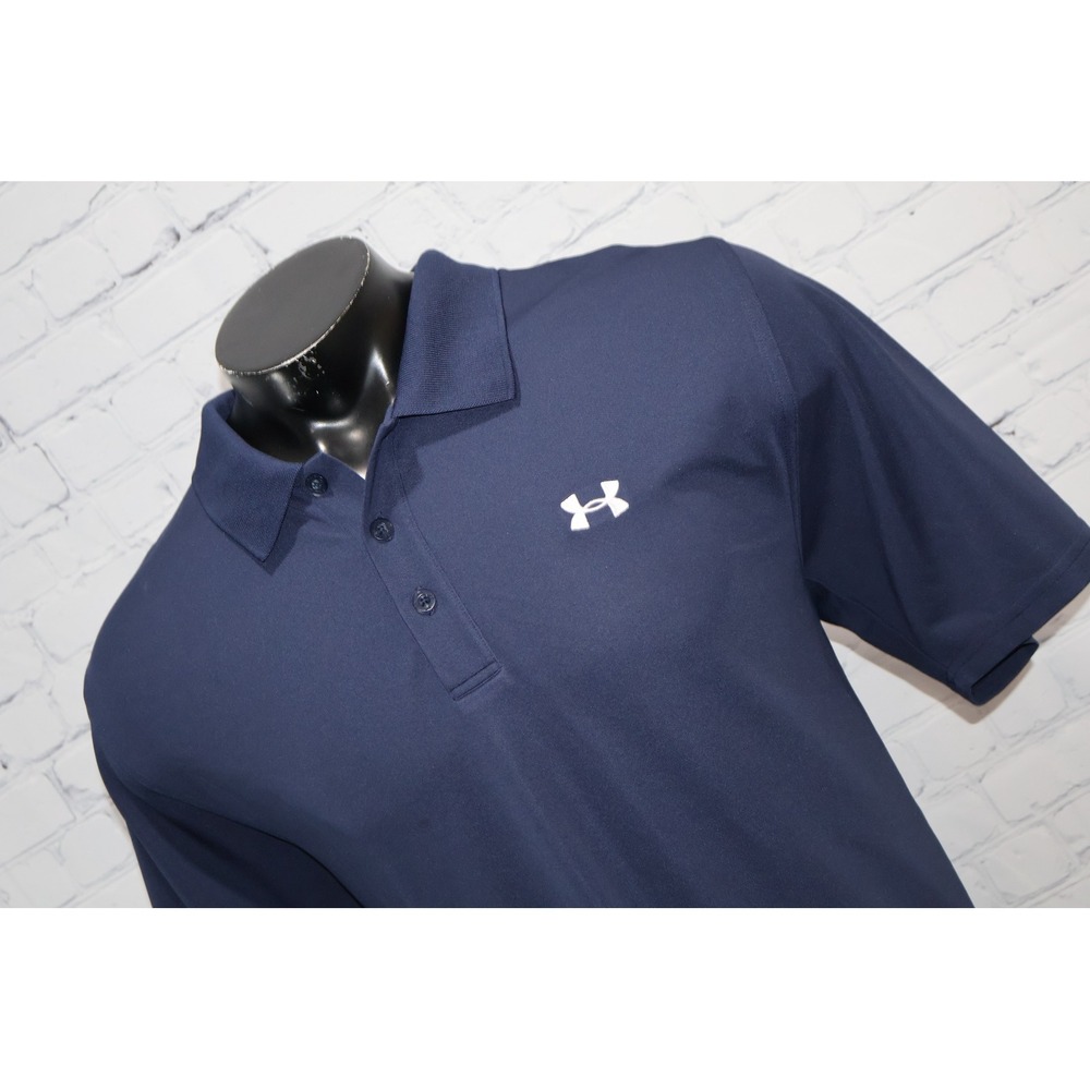 Under Armour Polo Mens XL Navy Blue HeatGear Short Sleeve Logo Golf Shirt